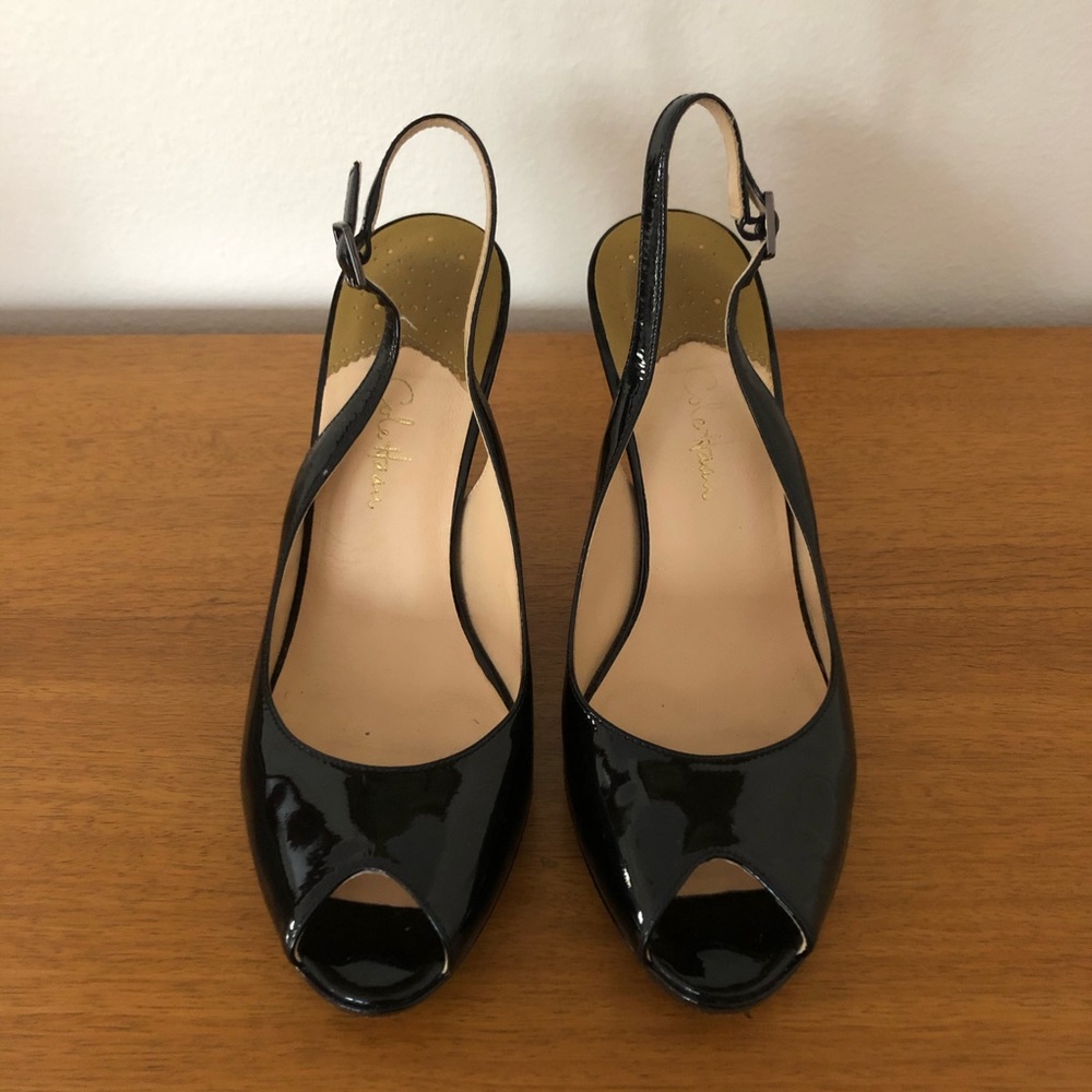 Cole Haan Patent Leather Peep Toe Slingbacks, 9M